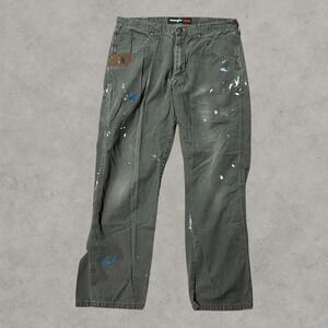 Wrangler Riggs Workwear Carpenter Pants Mens 34x30 Olive Green Ripstop Paint